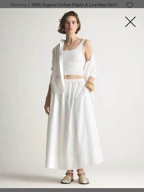 100% Organic Cotton Poplin A-Line Maxi Skirt - White S